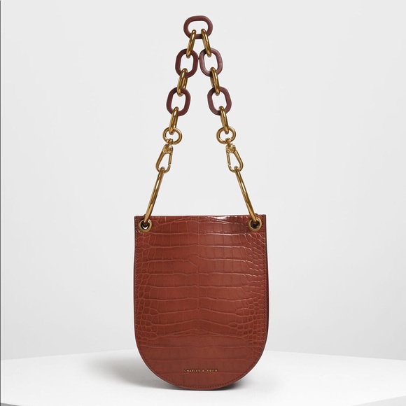 CHARLES & KEITH CrocEffect Chain Link U shape Bag - Picture 2 of 2